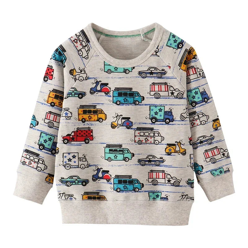 Mini Fashion™ - Erstaunliche Drucke - Pullover Grau - Autos / 130 (6 Jahr) | Pädagogisches Holzspielzeug von Mein Kleines Baby