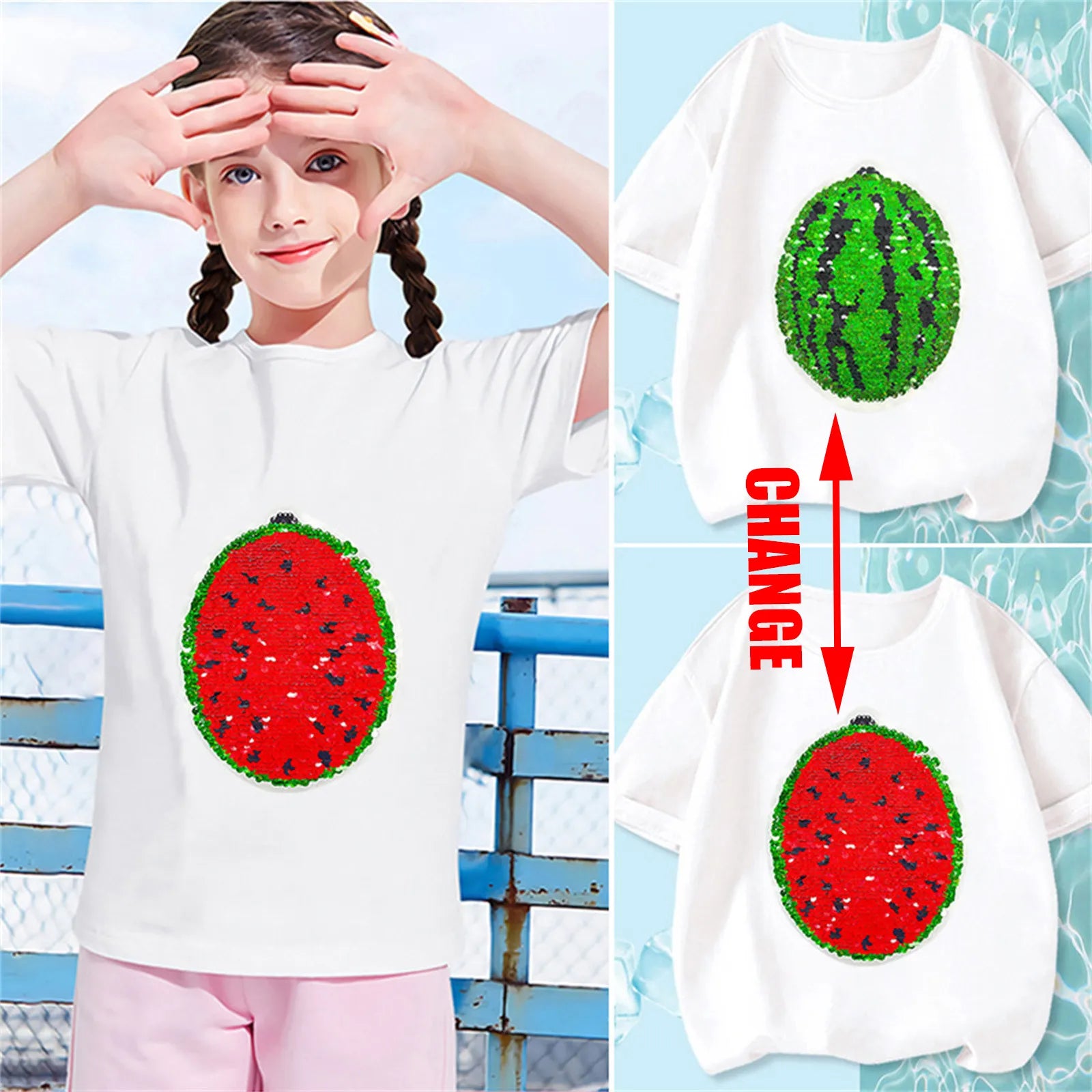 Mini Fashion™ - Funkeln&Umwandeln - Wassermelonen-T-Shirt 110 (4-5 Jahre) | Pädagogisches Holzspielzeug von Mein Kleines Baby