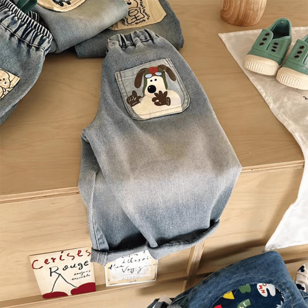 Mini Fashion™ - Gerader Schnitt - Freizeitjeans Hund / 100 (2-3 Jahre) | Pädagogisches Holzspielzeug von Mein Kleines Baby