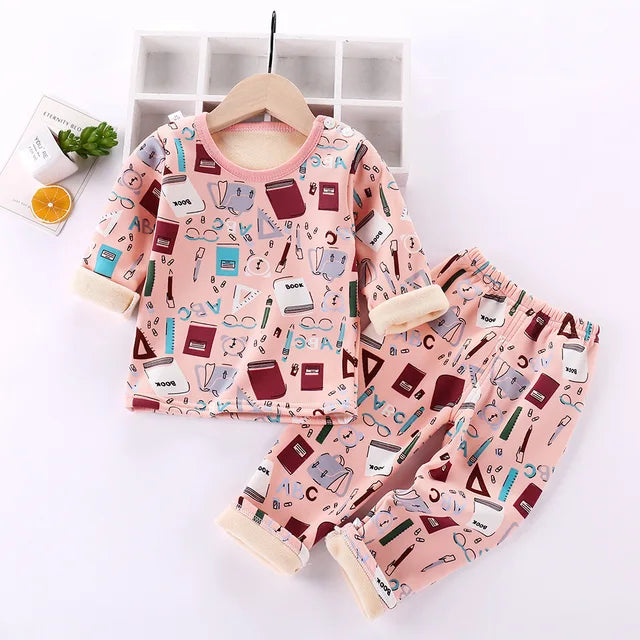 Mini Fashion™ - Kinder Cartoon Fleece Pyjama Rosa - Bücher / Größe 80 (12-18 Monate) | Pädagogisches Holzspielzeug von Mein Kleines Baby