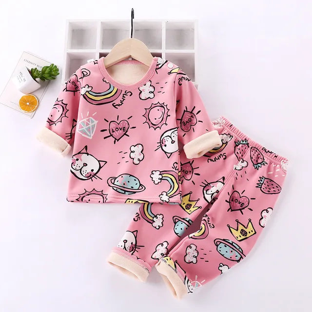 Mini Fashion™ - Kinder Cartoon Fleece Pyjama Rosa - Liebe / Größe 110 (4-5 Jahre) | Pädagogisches Holzspielzeug von Mein Kleines Baby