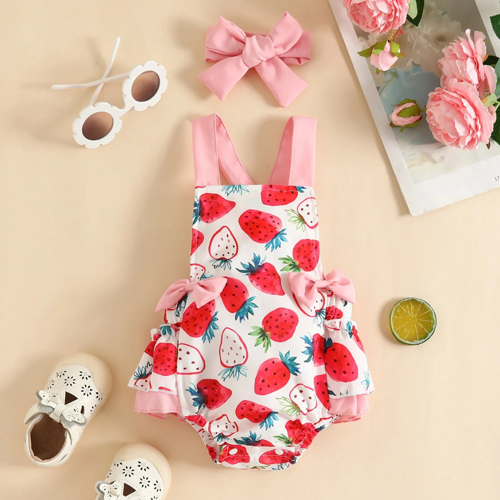 Mini Fashion™ - Kuh oder Erdbeere - Mädchen Strampler Erdbeere / 74 (6-9 Monate) | Pädagogisches Holzspielzeug von Mein Kleines Baby