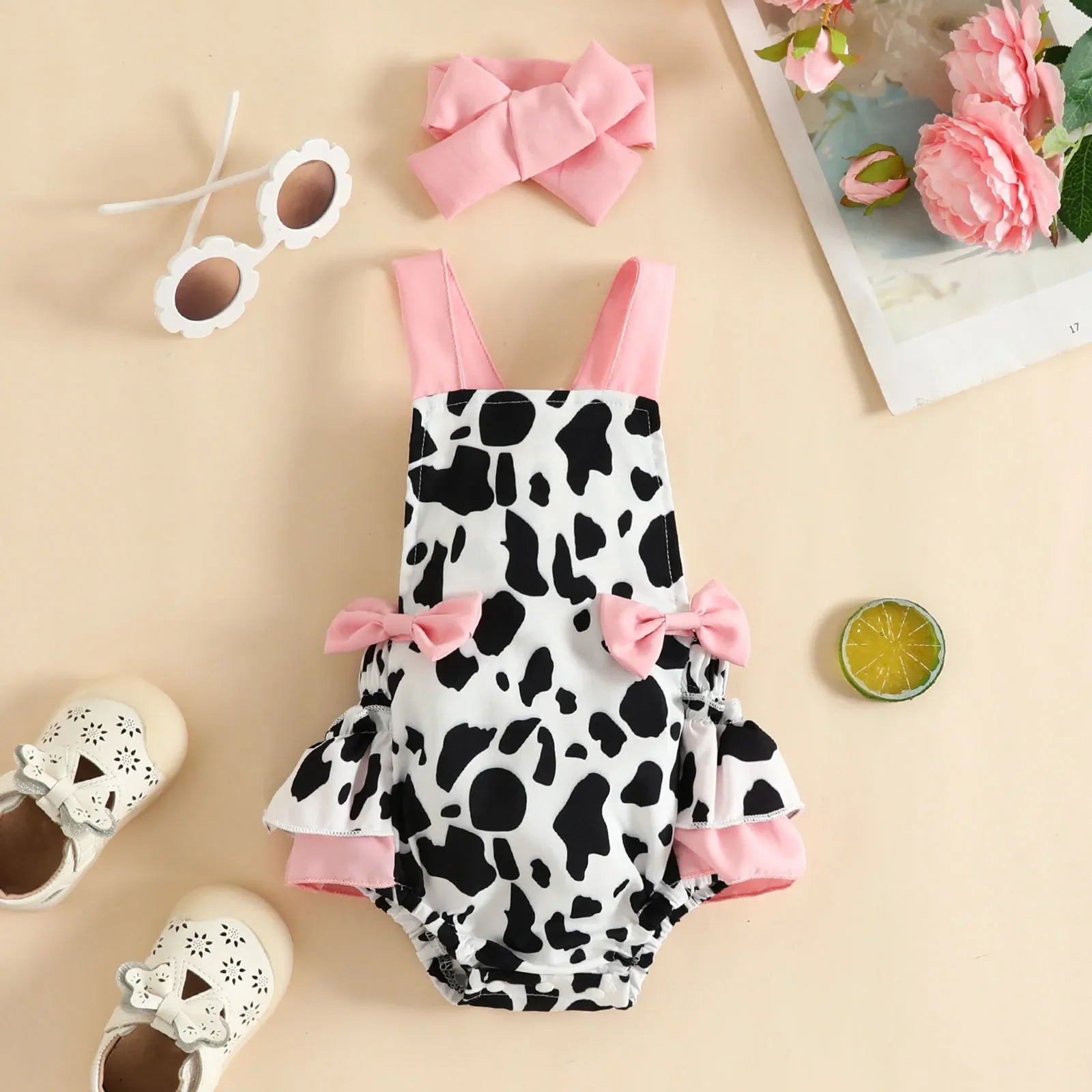 Mini Fashion™ - Kuh oder Erdbeere - Mädchen Strampler Kuh / 74 (6-9 Monate) | Pädagogisches Holzspielzeug von Mein Kleines Baby