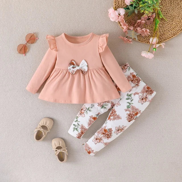 Mini Fashion™ - Mädchen Baby Outfit mit Schleife Orange / 86 (1-2 Jahre) | Pädagogisches Holzspielzeug von Mein Kleines Baby