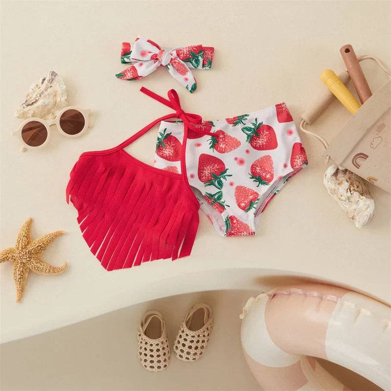 Mini Fashion™ - Mädchen-Bikini (inkl. Haarband) Rot / 70 (0-6 Monate) | Pädagogisches Holzspielzeug von Mein Kleines Baby