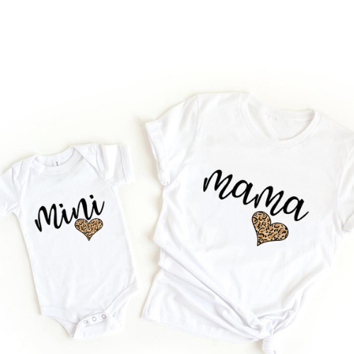 Mini Fashion™ - Mama&Tochter - Passendes Shirt&Strampler Weiß - Mutti / Babies 30 - (0-3 Monate) | Pädagogisches Holzspielzeug von Mein Kleines Baby