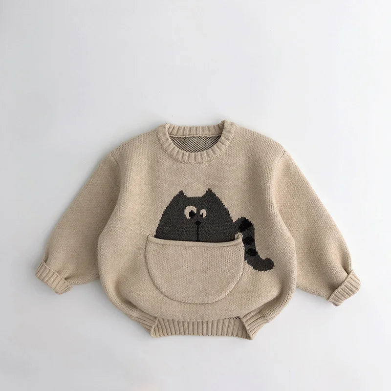 Mini Fashion™ - Niedlicher Druck mit Tasche - Tierpullover Beige / 110 (4 Jahr) | Pädagogisches Holzspielzeug von Mein Kleines Baby