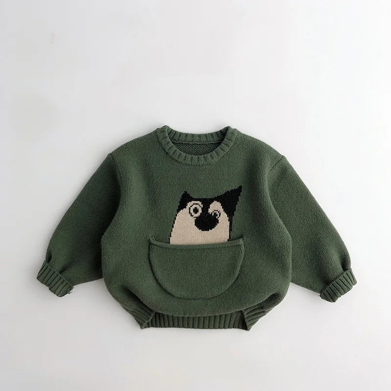 Mini Fashion™ - Niedlicher Druck mit Tasche - Tierpullover Grün / 90 (2 Jahr) | Pädagogisches Holzspielzeug von Mein Kleines Baby