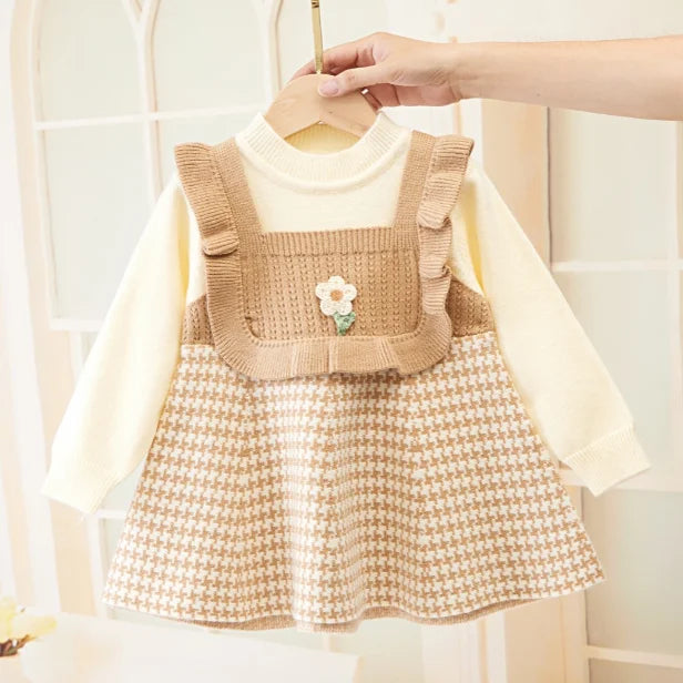 Mini Fashion™ - Niedlicher Look - Langärmeliges Kleid Beige / 80 (1 Jahr) | Pädagogisches Holzspielzeug von Mein Kleines Baby