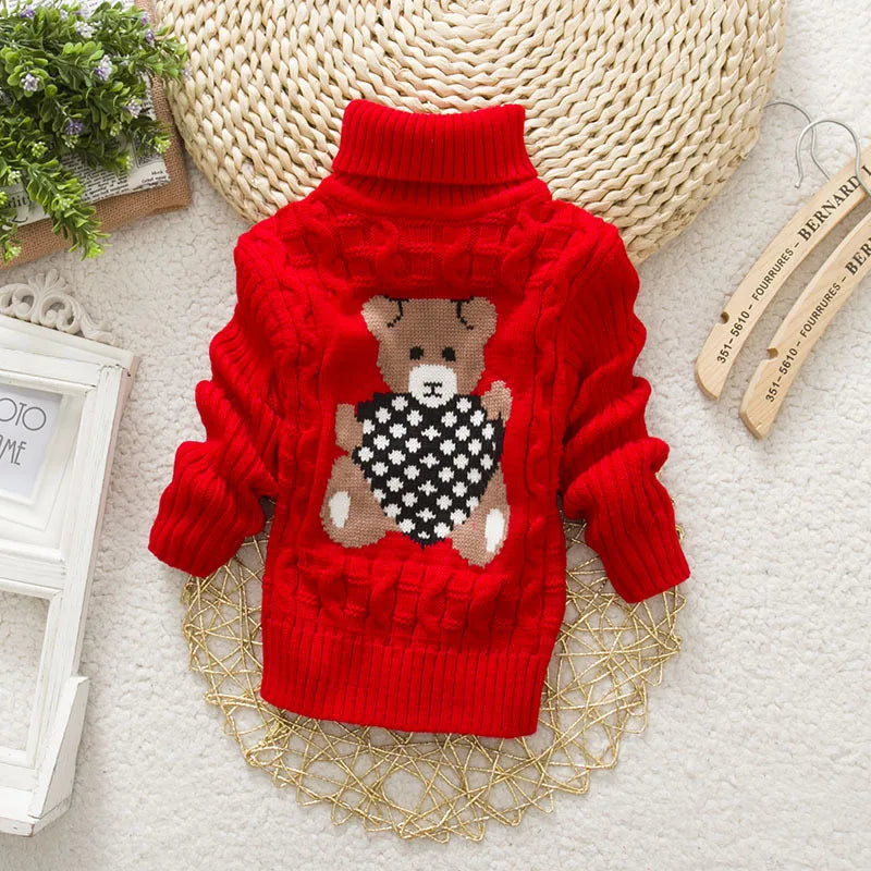 Mini Fashion™ - Teddybär Rollkragenpullover Kinderpullover Rot mit Bär / Größe 104 (4-5 Jahre) | Pädagogisches Holzspielzeug von Mein Kleines Baby