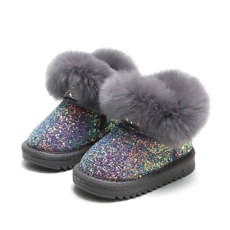 Mini Fashion™ - Warm&Stylisch - Glitzer Kinder Winterschuhe Grau / 28 (6-7 Jahr) | Pädagogisches Holzspielzeug von Mein Kleines Baby