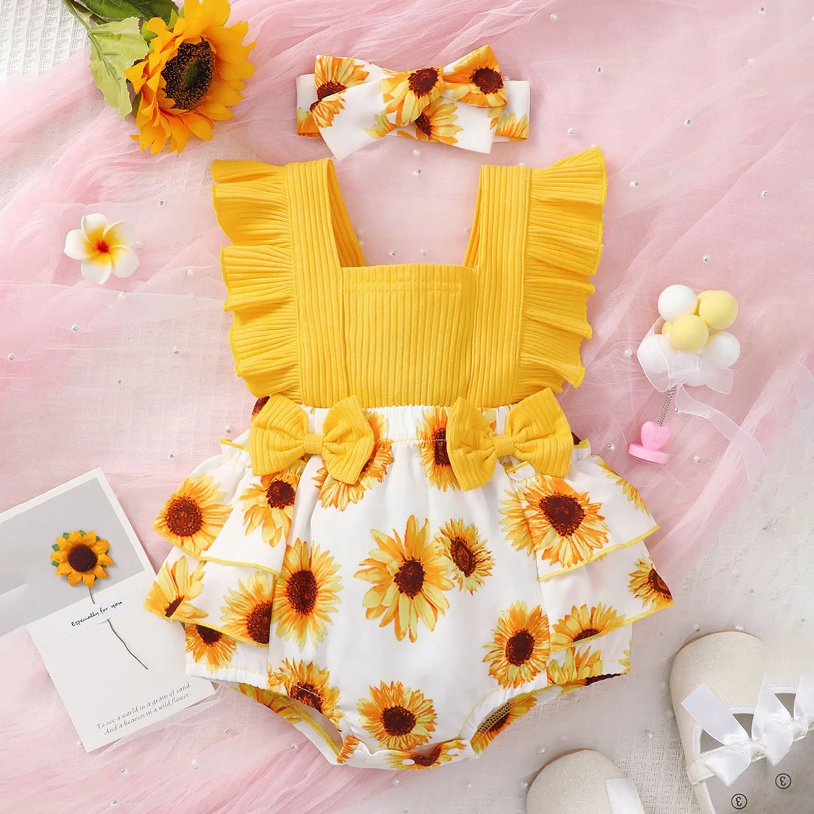 Mini Fashion™ - Weich und atmungsaktiv - Mädchen-Bodysuit Gelbe Schleife / 90 (9-12 Monate) | Pädagogisches Holzspielzeug von Mein Kleines Baby