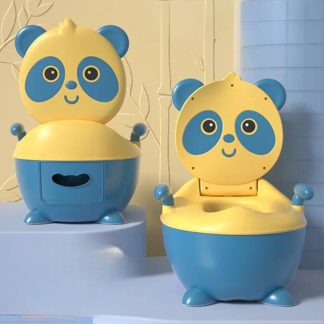 Panda Potty™ - Praktisch für den Urlaub - Kindertoilette Blau/Gelb / Harte Brille | Pädagogisches Holzspielzeug von Mein Kleines Baby