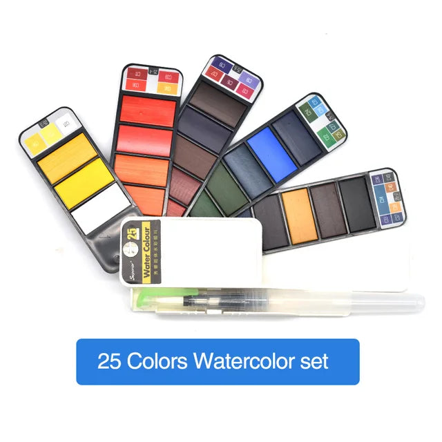 Pocket Watercolour Kit™ - Regenbogen in einer Schatulle- Aquarellfarben-Kit 25 Farben | Pädagogisches Holzspielzeug von Mein Kleines Baby