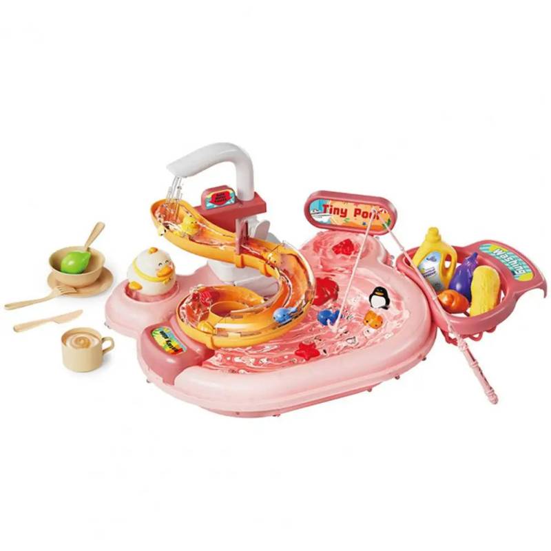 Pretend Play Kitchen™ - Wasserspaß für alle - Spielküchen-Set Rosa | Pädagogisches Holzspielzeug von Mein Kleines Baby