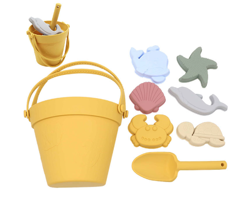 Silicone Beach Set™ - Strandeimer Sand Adventure - Silicone Beach Set Gelb | Pädagogisches Holzspielzeug von Mein Kleines Baby