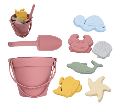 Silicone Beach Set™ - Strandeimer Sand Adventure - Silicone Beach Set Rot | Pädagogisches Holzspielzeug von Mein Kleines Baby