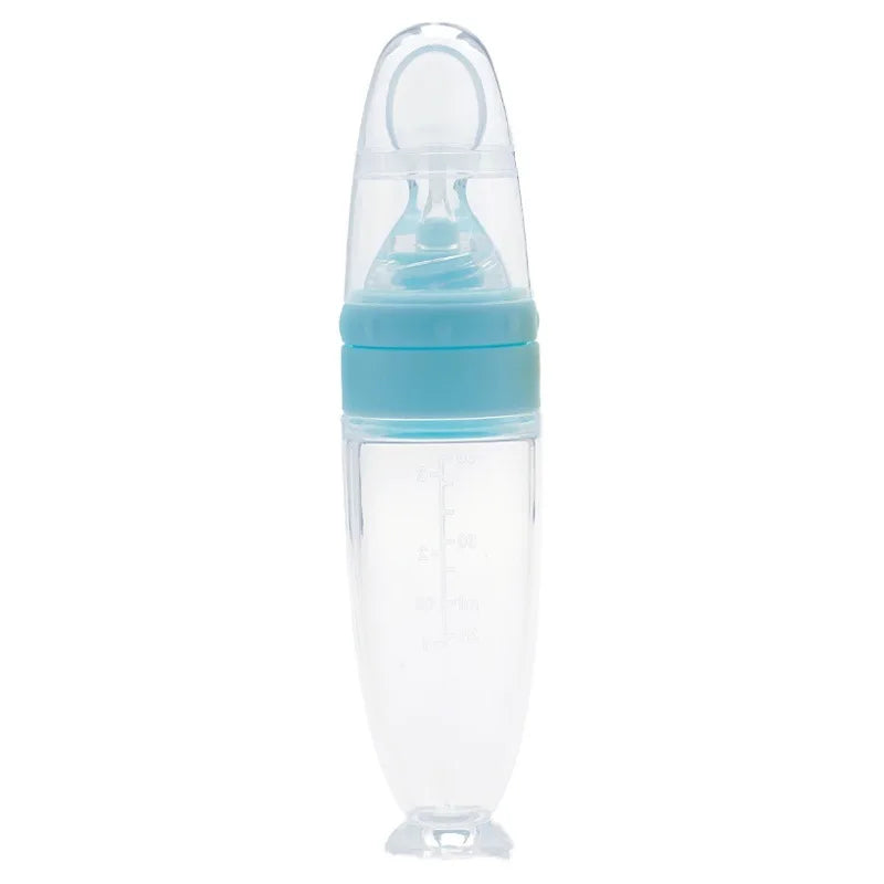 Silicone Feeding Bottle™ - Snacks mit Löffel - Silikonsaugflasche Blau / Ja | Pädagogisches Holzspielzeug von Mein Kleines Baby