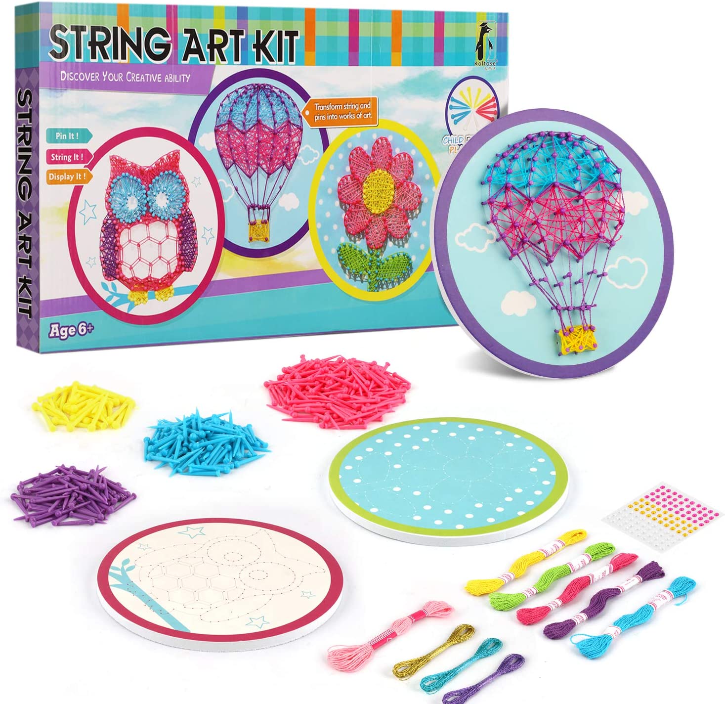 String Art Craft Kit™ - Farbenfrohe Kreationen aus Schnur - String-Art-Kunst | Pädagogisches Holzspielzeug von Mein Kleines Baby