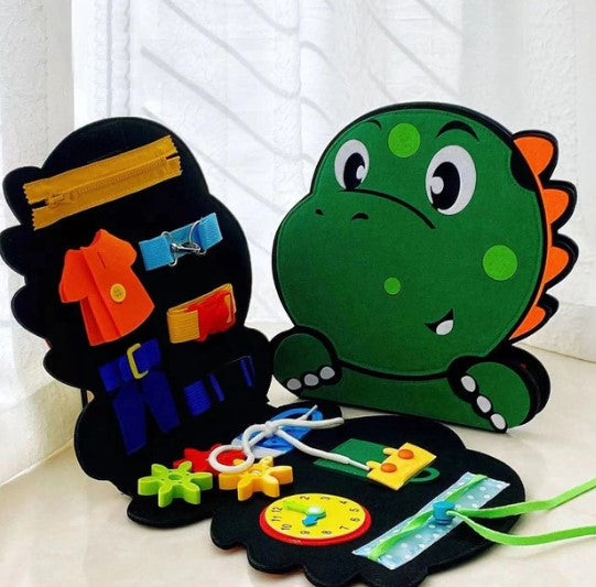 Toddler Busy Board™ - Sensorische Abenteuer - Dino-Filzbuch | Pädagogisches Holzspielzeug von Mein Kleines Baby