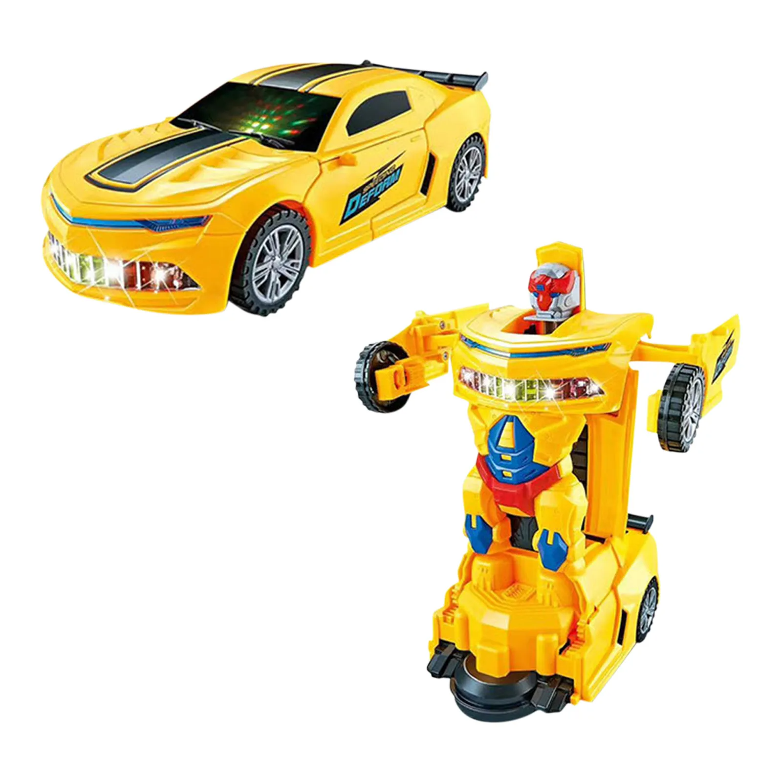 Transformer Car™ - Transformieren und Antreiben - Spielzeugauto Gelbes Auto mit Lichtern und Transformator | Pädagogisches Holzspielzeug von Mein Kleines Baby