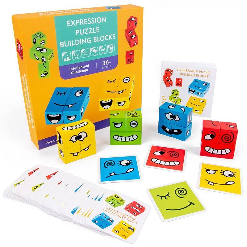 Woods™ | Denkübungen für Kinder - Ausdrucksblock-Puzzle Ausdrucksblock-Puzzle | Pädagogisches Holzspielzeug von Mein Kleines Baby