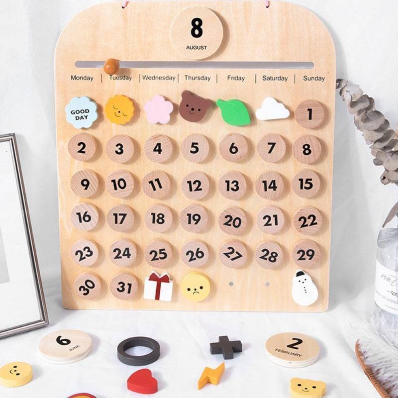 Woods™ - Entdecken Sie die Welt der Zeit - Magnetischer Lernkalender | Pädagogisches Holzspielzeug von Mein Kleines Baby