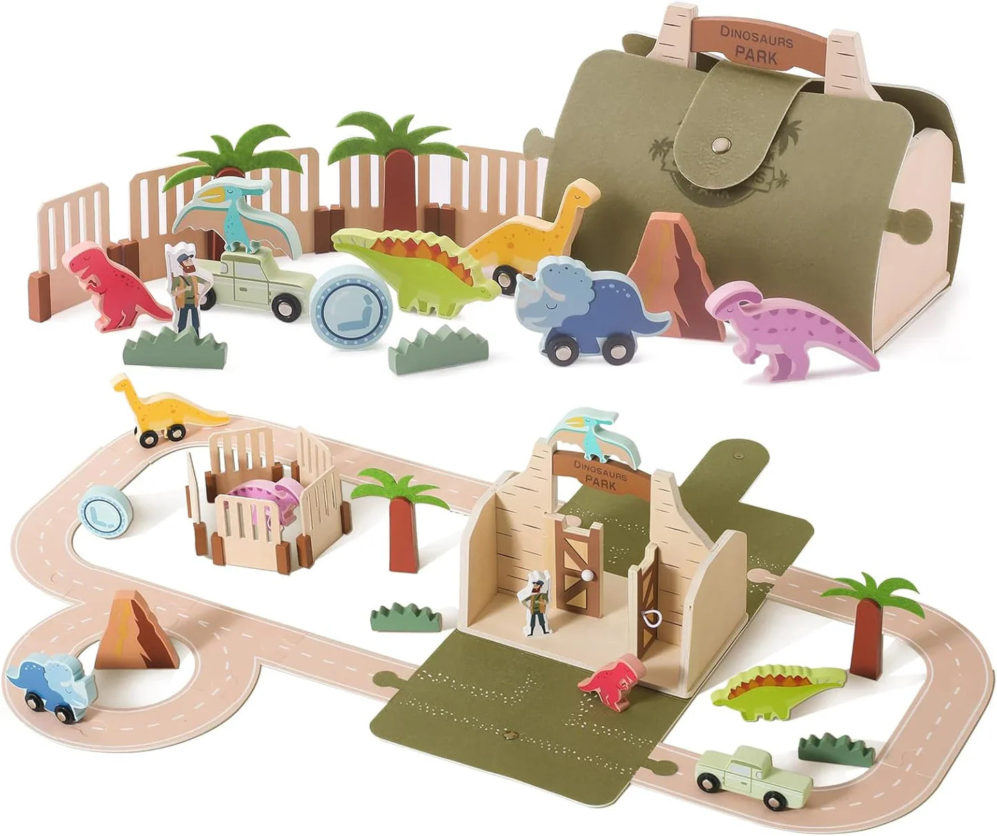 Woods™ - Prähistorischer Spaß - Dino-Park-Set aus Holz | Pädagogisches Holzspielzeug von Mein Kleines Baby