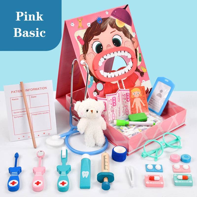 Woods™ - Zahnarzt mit Freude - Zahnarztspielset Rosa / Standard | Pädagogisches Holzspielzeug von Mein Kleines Baby