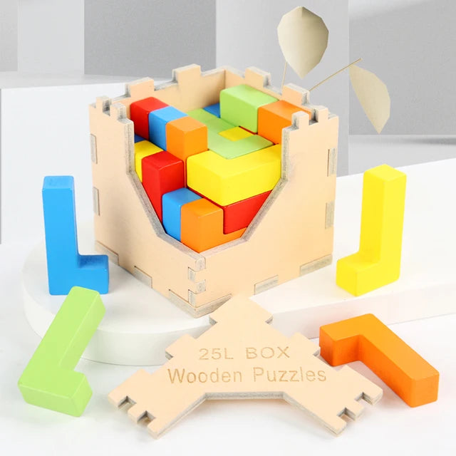 Woods™ - Zug um Zug Spaß - 3D Tetris Puzzle L-Würfel | Pädagogisches Holzspielzeug von Mein Kleines Baby