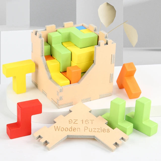 Woods™ - Zug um Zug Spaß - 3D Tetris Puzzle Z- und T-Würfel | Pädagogisches Holzspielzeug von Mein Kleines Baby