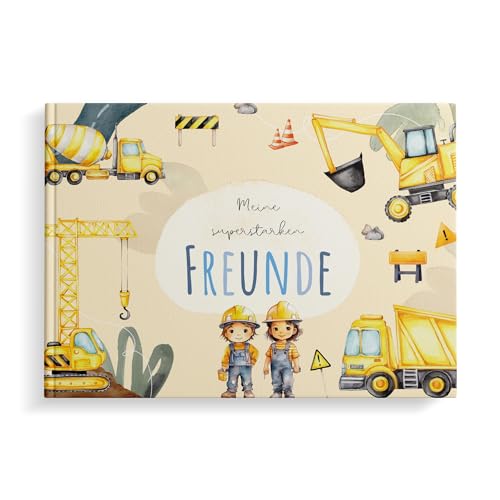 MeinBaby123® Freundebuch für Kinder, Freundschaftsbuch, Freundebuch Kindergarten, Freundebuch Schule, Freundebuch für Jungs, Freundschaftsalbum, Geschenk für Jungen - Bagger Album (Bagger) von MeinBaby123