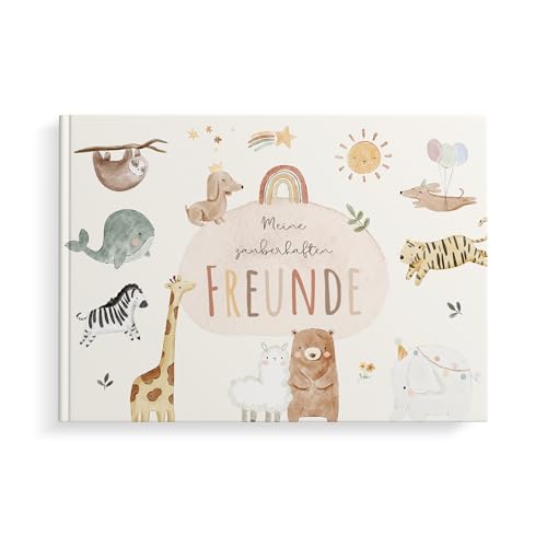 MeinBaby123® Freundebuch für Kinder, Freundschaftsbuch, Freundebuch Kindergarten, Freundebuch Schule, Freundebuch für Kinder, Freundschaftsalbum, Geschenk für Kinder - Boho Tiere Album (Boho) von MeinBaby123