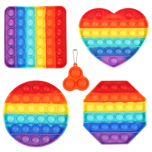 4 Packs Pop Spielzeug, Poppit Set, Silikon Push-Pop Bubble Sensory Fidget It Toy, Wasserfeste Rainbow Sensorisches Zappeln Spielzeug, Antistress Popet für Kinder und Erwachsene von Meinraum