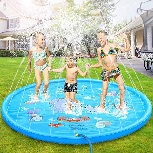 172,7 cm Sprinkle and Splash Spielmatte, Sommer-Spritz-Spielmatte, rutschfest, Outdoor-Gartenspiele, Gartensprühspielzeug für Kinder/Haustiere, Wasserspritzmatte, Blau von Meiruier