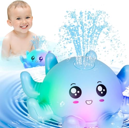 Badewannenspielzeug Baby Wasserspielzeug mit Licht,Oktopus Wasserspielzeug Schwimmende Baden Spielzeug Automatische Induktion Spray Wasser Badespielzeug ab Kinder 1 2 3 Jahr (Blau) von Meiruier