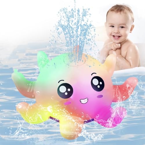 Badewannenspielzeug Baby Wasserspielzeug mit Licht,Oktopus Wasserspielzeug Schwimmende Baden Spielzeug Automatische Induktion Spray Wasser Badespielzeug ab Kinder 1 2 3 Jahr (Rosa) von Meiruier