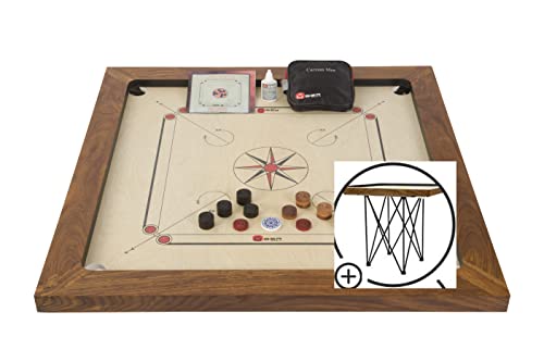 Großmeister Carrom Board Set 16kg - Wettkampf-Hartholz Qualität - Komplettes Set mit Offiziellen Scheiben(Carrom mit Tisch) von Meistersport