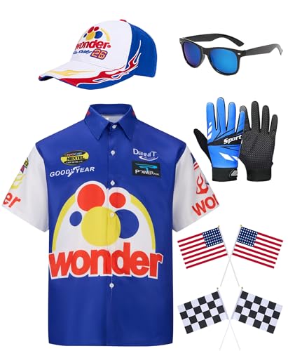 Ricky Bobby Kostüm Talladega Nights Outfit Erwachsene Halloween Kostüm Zubehör Set für Männer Frauen, Blau, XL von Meistuik