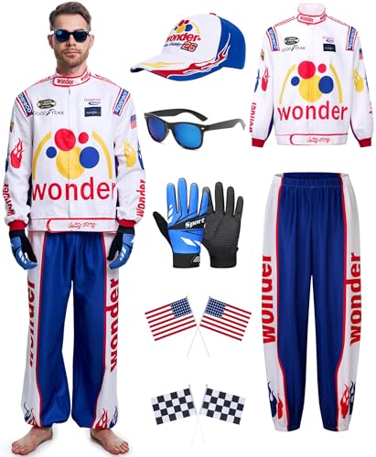 Talladega Nights Ricky Bobby-Kostüm für Erwachsene, Halloween, Jacke, Hose, Zubehör-Set für Männer und Frauen, Blau, Größe L von Meistuik