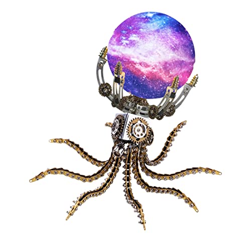 Meiurlex 3D Metall Puzzle Mechanische Octopus Modell Bausatz mit LED Lampe, 1060 Teile Metall Steampunk Puzzle DIY Laserschnitt Modell Dekorationen Geschenk für Erwachsene Kinder von Meiurlex