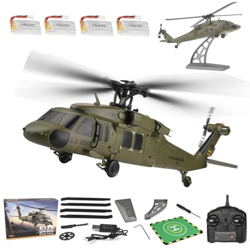 Meiurlex K170 Ferngesteuerte Hubschrauber für Erwachsene, UH60L Black Hawk RC Helicopter 4CH 6-Achsen Gyro Brushless Motor RC Militärhubschrauber Spielzeug Geschenk RTF von Meiurlex