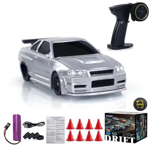 Meiurlex Mini RC Drift Car, 1:43 2,4G Vollproportionales 4WD Mini RC Auto mit LED Leuchten, 15 km/h RC Ferngesteuertes Rennauto Spielzeugauto für Erwachsene (Gyro Version) von Meiurlex