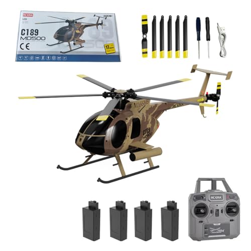 Meiurlex RC ERA MD500 C189 RC Helikopter mit 6-Achsen Gyro, 1/28 Little Bird Aircraft 2,4G 4CH Einrotor-Fernsteuerungs Hubschrauber, Start/Landung mit Einer Taste von Meiurlex