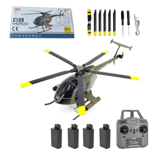 Meiurlex RC ERA MD500 C189 RC Helikopter mit 6-Achsen Gyro, 1/28 Little Bird Aircraft 2,4G 4CH Einrotor-Fernsteuerungs Hubschrauber, Start/Landung mit Einer Taste von Meiurlex