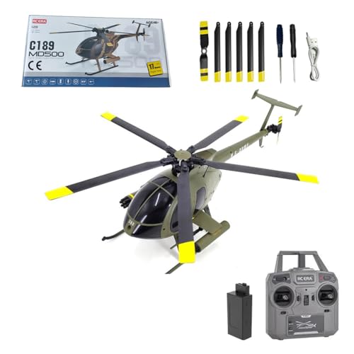 Meiurlex RC ERA MD500 C189 RC Helikopter mit 6-Achsen Gyro, 1/28 Little Bird Aircraft 2,4G 4CH Einrotor-Fernsteuerungs Hubschrauber, Start/Landung mit Einer Taste von Meiurlex