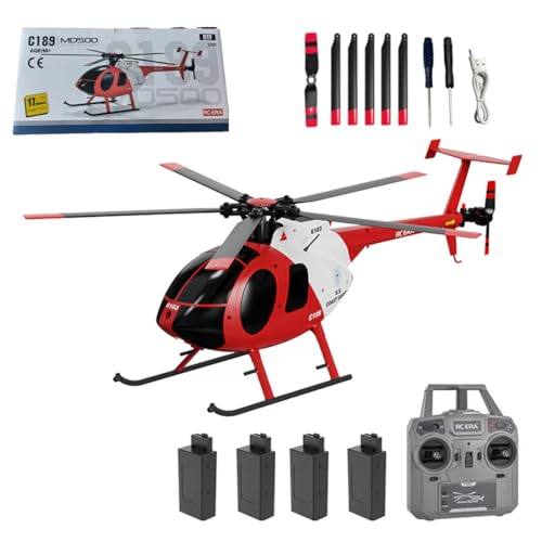 Meiurlex RC ERA MD500 C189 RC Helikopter mit 6-Achsen Gyro, 1/28 Little Bird Aircraft 2,4G 4CH Einrotor-Fernsteuerungs Hubschrauber, Start/Landung mit Einer Taste von Meiurlex