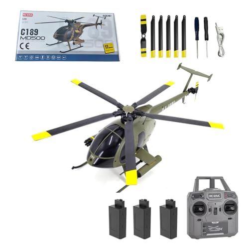 Meiurlex RC ERA MD500 C189 RC Helikopter mit 6-Achsen Gyro, 1/28 Little Bird Aircraft 2,4G 4CH Einrotor-Fernsteuerungs Hubschrauber, Start/Landung mit Einer Taste von Meiurlex