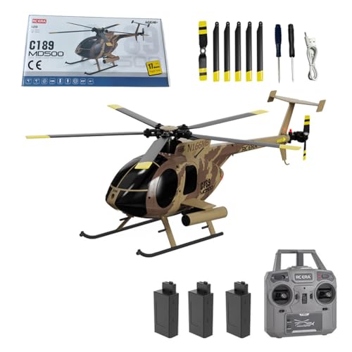 Meiurlex RC ERA MD500 C189 RC Helikopter mit 6-Achsen Gyro, 1/28 Little Bird Aircraft 2,4G 4CH Einrotor-Fernsteuerungs Hubschrauber, Start/Landung mit Einer Taste von Meiurlex