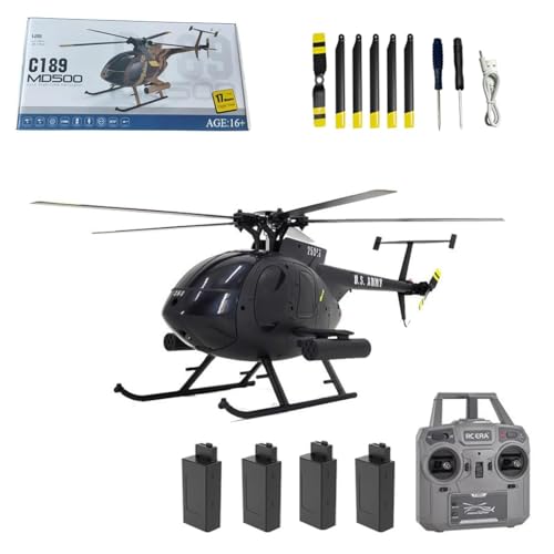 Meiurlex RC ERA MD500 C189 RC Helikopter mit 6-Achsen Gyro, 1/28 Little Bird Aircraft 2,4G 4CH Einrotor-Fernsteuerungs Hubschrauber, Start/Landung mit Einer Taste von Meiurlex